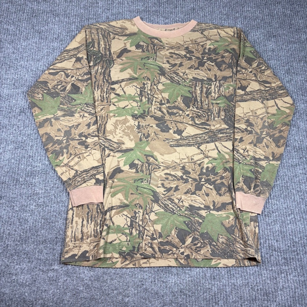 Realtree Shirt Men's M Camo Long Sleeve Pocket Brown Green Hunting Camouflage